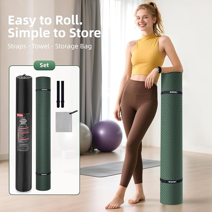 Extra Large Yoga Mat – 72"x48" or 78"x57", 1/4"–1/2" Thick Mat for Women & Men, TPE Non-Slip Pilates Mat for Home Gym, Yoga, Stretching, Meditation