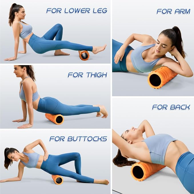 Krightlink 18" Foam Roller High Density Foam Roller for Deep Tissue Massage | Trigger Point Fitness Exercise Massage Roller Self-Myofascial Back Roller Release for Whole Body (Orange)