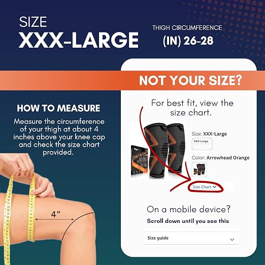 PhysFlex Knee Brace for Pain Relief - Knee Compression Sleeves for Men and Women - Support for Weightlifting, Gym, Workout, Volleyball, Arthritis (3XL, Black)