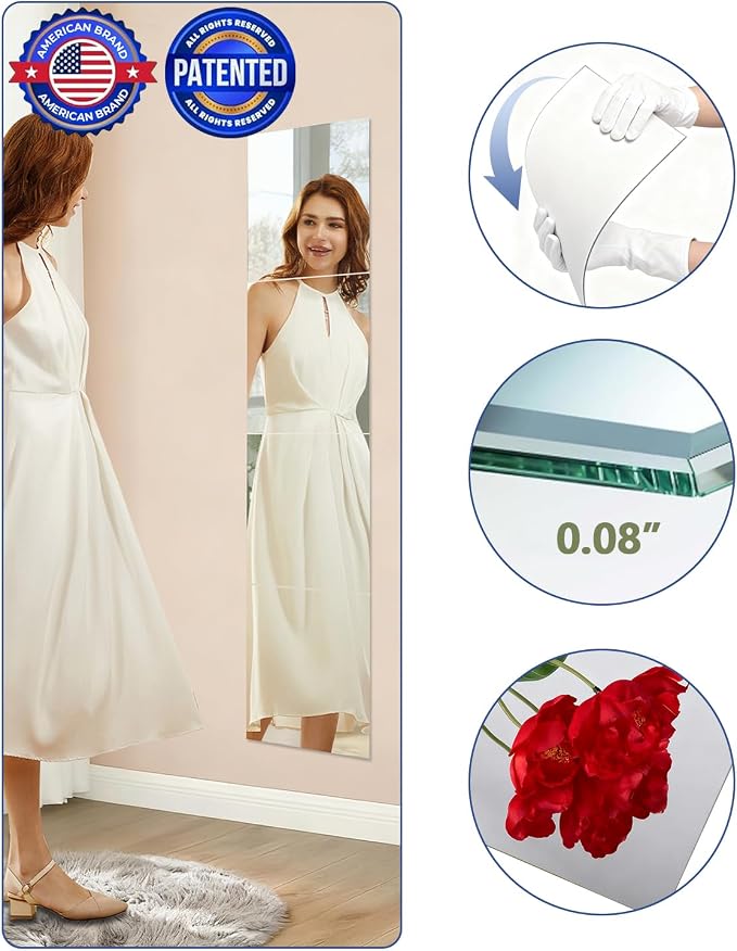 4 Pcs 16" x 16" Acrylic Flexible Mirror Sheets, Peel and Stick Mirror Tiles on Mirrors for Wall, Full Length Body Mirror for Home Gym, Bedroom, Door and Bathroom Decor