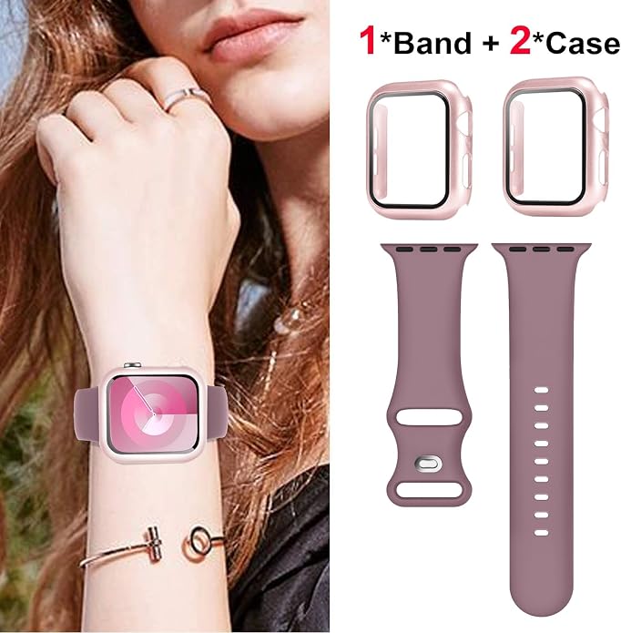 Sport Band and Case for Apple Watch Band 40mm 44mm 46mm 42mm 41mm 45mm 38mm iWatch Bands for Women/Men,Silicone Waterproof Strap with Cover Combo for Apple Watch Series 11 10 9 8 7 6 5 4 SE Ultra/2 3