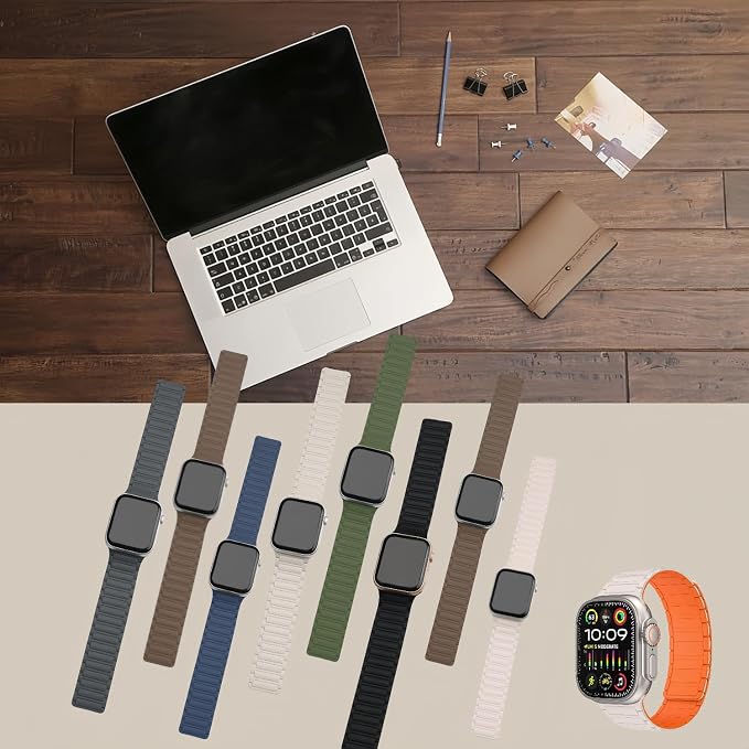 Magnetic Band Compatible with Apple Watch Ultra 3/2/1 Band for Men 49mm 46mm 45mm 44mm 42mm, Silicone Sport Waterproof Loop Strap Magnet Link for iWatch Series SE 11 10 9 8 7 6 5 4 3 2 1