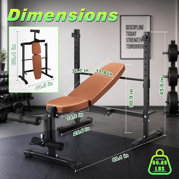 Adjustable FID Weight Bench for Home Gym | Bench press Set with 8-Level Barbell Rack, Flat/Incline/Decline Full Body weight benches for home gym