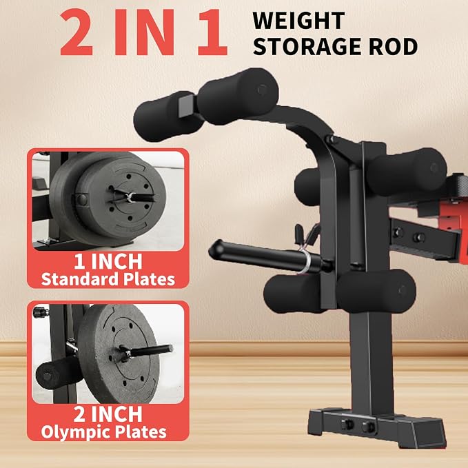 MAIDOMA 1500LBS Foldable 8 IN 1 Weight Bench with Upgraded Leg Extension | Adjustable Flat Incline Decline Bench Press Set with Wide Squat Rack for Full Body Home Gym Workout (US Stock)