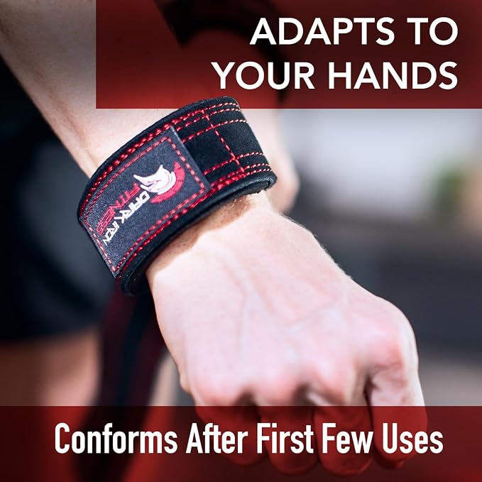 Dark Iron Fitness Wrist Straps for Weightlifting, Heavy Duty Gripping Suede Leather Bands for Men & Women, Support Wraps Gloves Alternative for Power Lifting Weight Strength Training Workouts