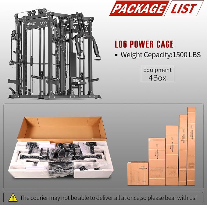 Smith Machine with Cable Crossover System, Multi-Function Power Cage Squat Rack for Home Gym, Power Rack and Packages Weight Sets.