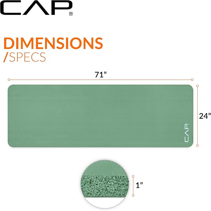 CAP Barbell 1-Inch High Density Exercise Yoga Mat with Strap | Multiple Colors