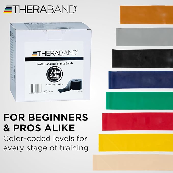 THERABAND Resistance Band, 50-Yard Roll, Latex Elastic Band for Exercise, Stretching, Physical Therapy, Yoga, Pilates, Home Workouts, Cut-to-Length, Color-Coded Levels