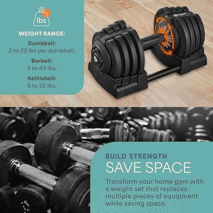 LifePro Adjustable Dumbbells, Single or 2pcs, Up to 55 lbs & 3-in1 option | Quick-change weight system with included rack — available in options from 2.5 to 55 lbs for every fitness level