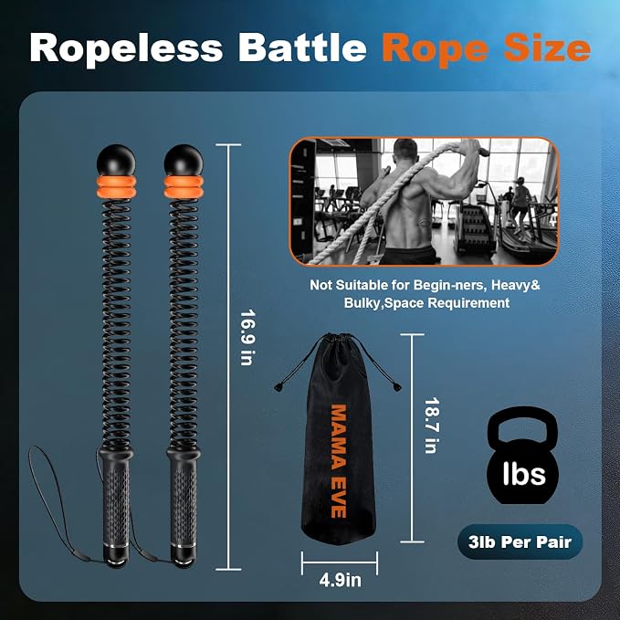 Ropeless Battle Ropes, Heavy Duty Portable Cordless Battle Ropes for Home Gym Adjustable Weights, Workout Exercise Rope for Strength Building, HIIT and Low-Impact Aerobic Training for Men & Women