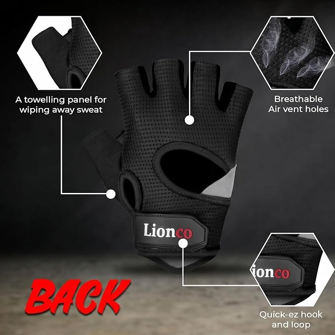 LIONCO Workout Gloves for Men Women,Weight Lifting Gloves with Breathable Gel Padded Excellent Grip for Gym Exercise,Cycling,Weightlifting,Fitness Training,Pull Ups and Climbing and Rowing