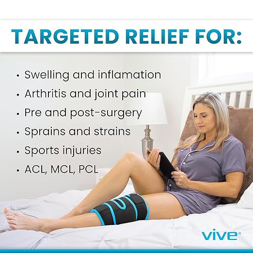 Vive Knee Ice Pack Wrap - Cold/Hot Gel Compression Brace for Pain Relief | Strap for Arthritis Pain, Tendonitis, ACL, Athletic Injury, Osteoarthritis, Women, Men, Running, Meniscus, Patella, & Surgery
