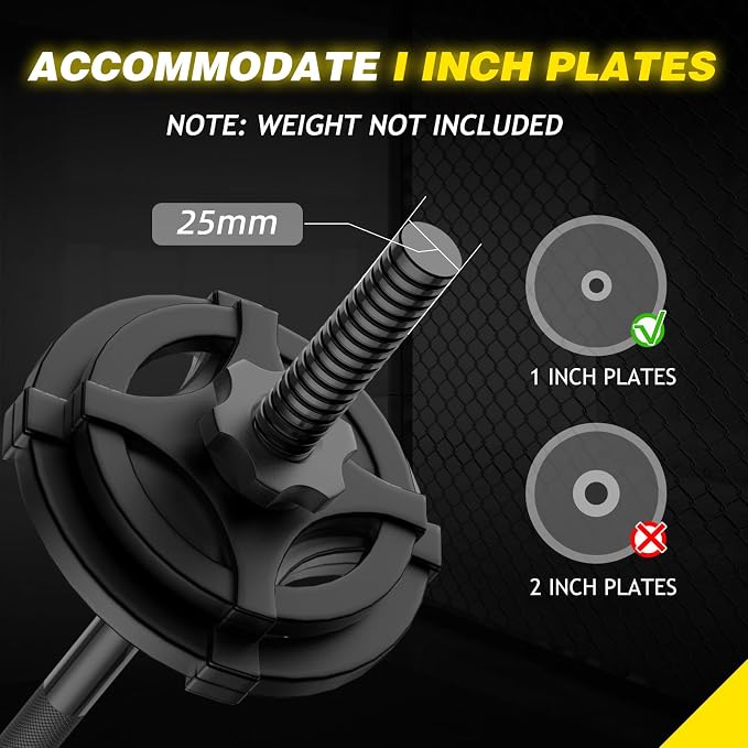 Weight Lifting Bar 57", 1" Standard Straight Barbell Bars Olympic Home Gym | Weightlifting/Strength Training/Squat/Bench Press/Deadlift/Lunges/Hip Thrusts, 2 Star Collars (480lb Weight Capacity)