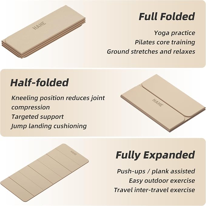 HAHE Foldable Yoga Mat 74"Lx32"Wx1/3"Thick, Folding Exercise Mats | Non-slip Wide Pilates Mats for Home Workout/Travel, Portable Yoga Mat Thick for Yoga/Pilates/Camping/Floor Exercises