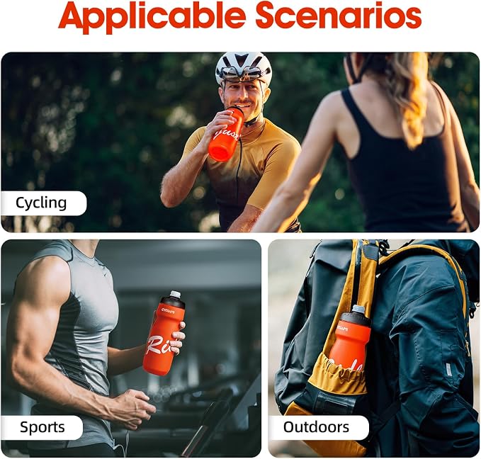 Bike Water Bottle 22oz/650ml Cycling Squeeze Water Bottle BPA Free Leakproof Easy-Squeeze Sports Bottles for Bicycle Gym Camping Hiking Vitality Orange
