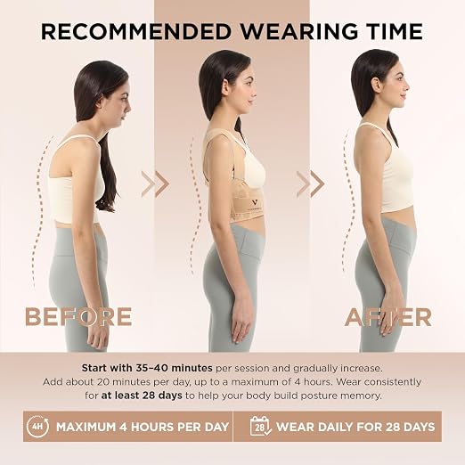 Vicorrect Adjustable Posture Corrector for Women: Invisible Under Clothes - Comfortable Back Support Bra for Upper Back Neck Shoulder Pain Relief - Ideal for Sitting Exercise Daily Wear