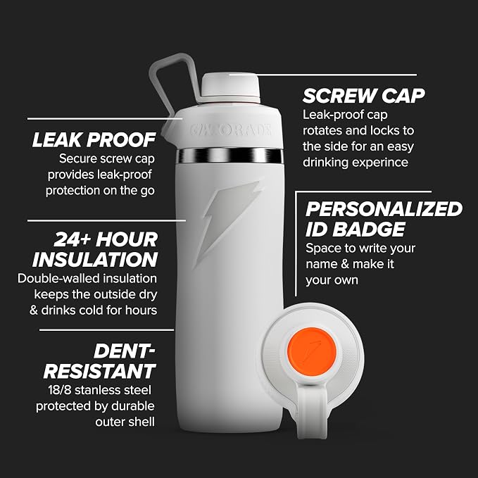 Gatorade 'Overtime' 22oz Stainless Steel Water Bottle, Twist Cap, Orange (Pack of 6)