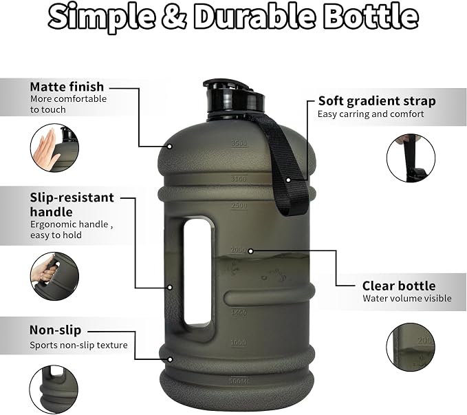 TOOFEEL 1 Gallon Water Bottle - 128 oz With Flip Lid, Measurements Marked, Leak Proof BPA Free Jug for Gym, Sports - Matte Black