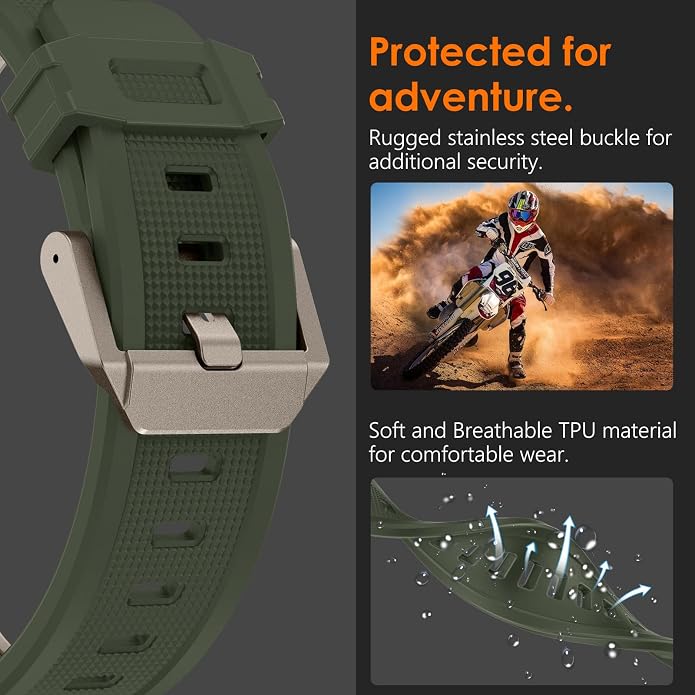 WINGLE FKM Rubber Bands for Apple Watch Band Ultra 3/2/1 Band Ultra 49mm Series 11 10 46mm 45mm 44mm 42mm SE 3/2/1 9 8 7 6 5 4 3 Men, Military Rugged Metal Connector Silicone Apple iWatch Sport Bands