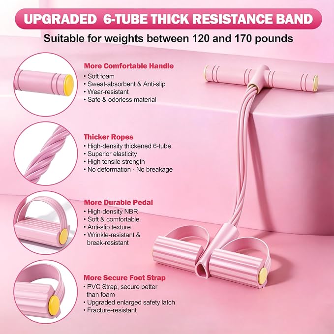 Multifunction Foot Pedal Resistance Bands with Handles, 6-Tube Elastic Yoga Exercise Bands, Home Gym Fitness Equipment for Women & Men to Tone Abs, Core, Legs, Arms, Waist