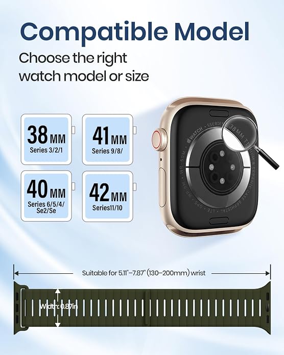 Magnetic Sport Bands Compatible with Apple Watch Bands for Men Women | Silicone Wristband 49mm 46mm 45mm 40mm 44mm 38mm 41mm 42mm, Replacement for iWatch Ultra Series 11 10 9 8 7 6 5 4 3 2 1 SE