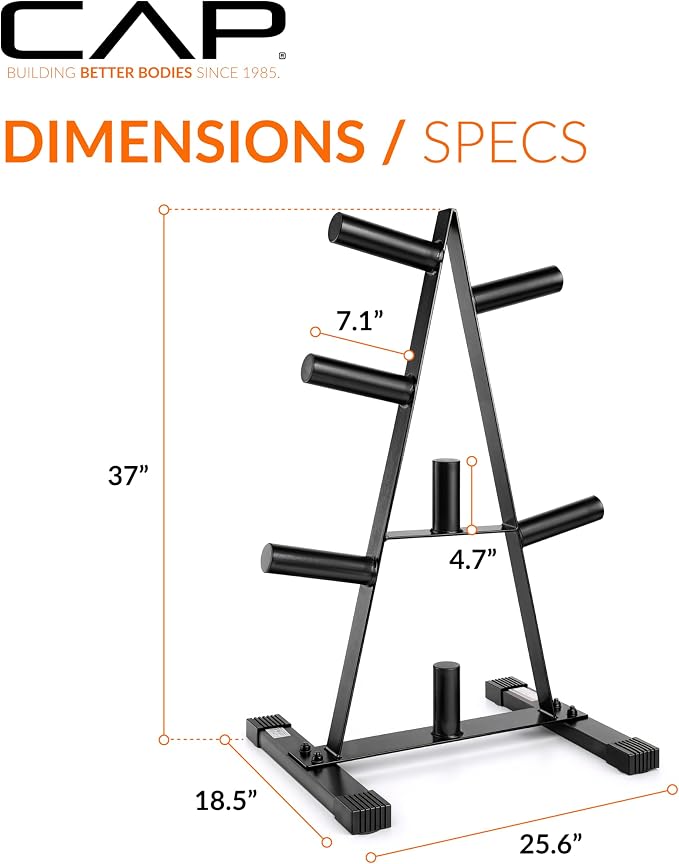 CAP 2-Inch Olympic Plate Tree Rack for Home Gym, Heavy-Duty A-Frame Weight Plate Storage Rack, Space-Saving Plate Organizer Stand, 5-Post & 7-Post, 300lb & 500lb Weight Capacity