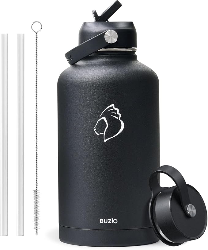 BUZIO 87oz Insulated Water Bottle Triple Wall Vacuum Stainless Steel | Half Gallon Water Jug with Straw Spout Lids (Cold for 48 Hrs/Hot for 24 Hrs), Dishwasher Safe, Leakproof, Non-BPA,for Travel