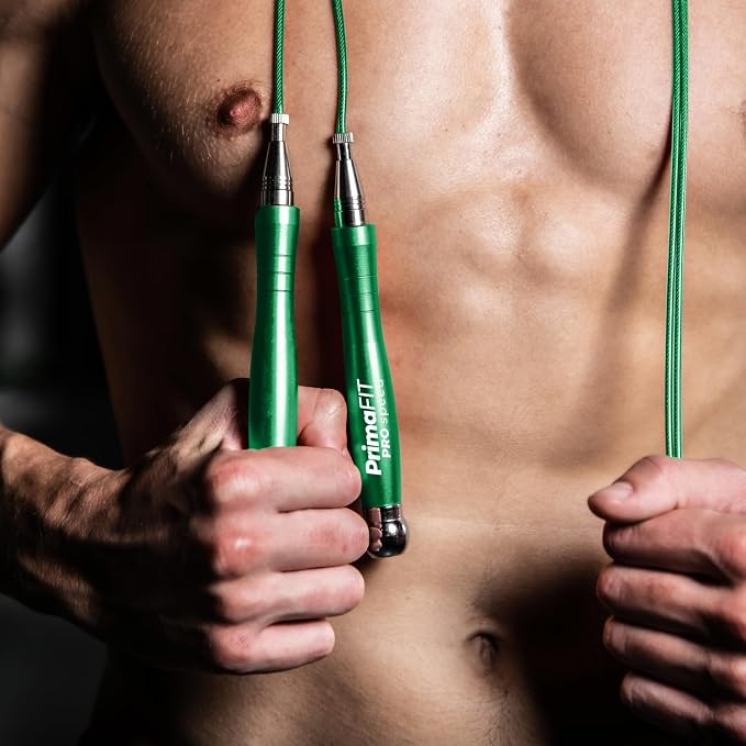 PrimaFIT Pro Speed Jump Rope for Adults, Weighted Skipping Rope for Boxing | Adjustable Jumping Rope for Fitness Workout & CrossFit Exercise, Double Unders, Handle Weights, 3m Cables 2 Protectors, Bag