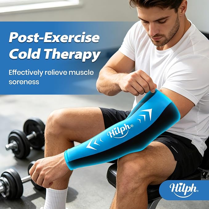 Hilph Full Arm Elbow Ice Pack Sleeve for Pitchers, Extended-Length Design | Reusable Hot & Cold Compression Gel Ice Wrap for Tennis Elbow, Golfers Arm, Tendonitis, Carpal Tunnel, Sports Recovery, Large