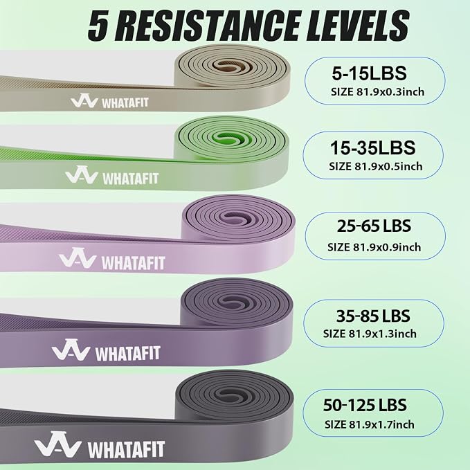 WHATAFIT Resistance Bands, Pull Up Assist Bands with Handles, Door Anchor | Natural Latex Rubber, Progressive Tension, Exercise Loop for Full-Body Fitness, Portable Gym Bag, Warm-Up & Stretch
