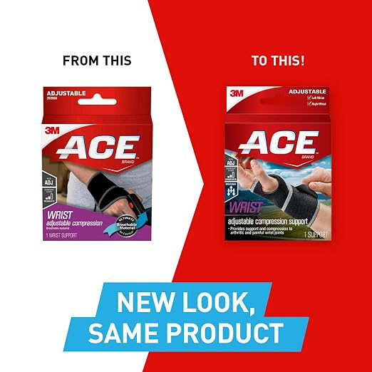 ACE Brand Adjustable Compression Wrist Support, Moderate Support for Weak, Sore or Injured Joints, Wrist Support Conforms to Wrist, One Size Fits Most