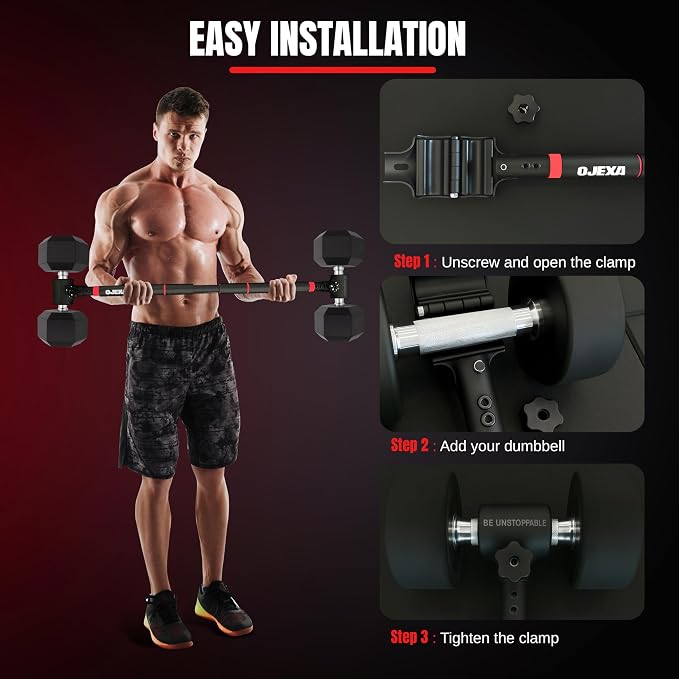 Dumbbells to Barbell Converter Set, Adjustable Weights, 200 lb Capacity, Steel Clamp, Home Gym