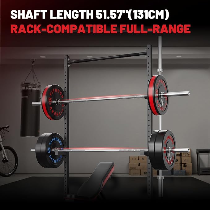 PAPABABE 7ft Barbell 45lb Olympic Barbell 1000/1500lbs Capacity Home Gym | 7ft 45lb 2" Olympic Barbell, 1000/1500lbs Capacity, Hybrid Needle Bearings & Bushings for Squat Curl Deadlift