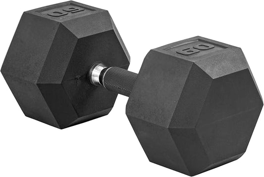 CAP Rubber Coated Dumbbell Weights, Free Weights for Home Gym Strength Training, Anti-Roll Hex Dumbbells with Black, Chrome & Comfort Grip Handles, Singles