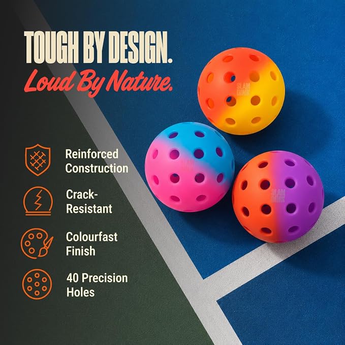 Outdoor Pickleball Balls, Slam Dink 40-Hole Gradient, 3 Colours Gift | Durable outdoor pickleballs built to withstand hard courts without cracking. A colorful gift players actually use.