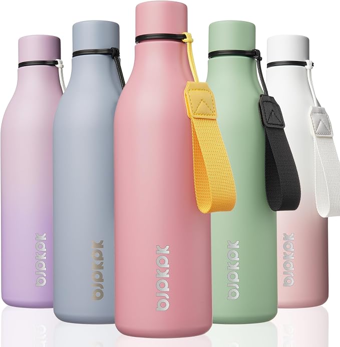 BJPKPK 25oz Insulated Water Bottle, Stainless Steel Bottle with Carry Strap | Keep Cold & Hot Vacuum Insulation, Leak-Proof BPA-Free Design, Slim Bottle Fits Most Cup Holders for Gym, Office & Travel