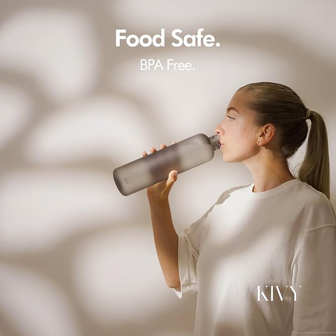 KIVY Slim Water Bottle 32oz [Lightweight & Shatterproof] Fits Backpack & Cupholder for Travel, Sports, School - Blue water bottle no straw - Cute aesthetic water bottles screw top - Dishwasher Safe