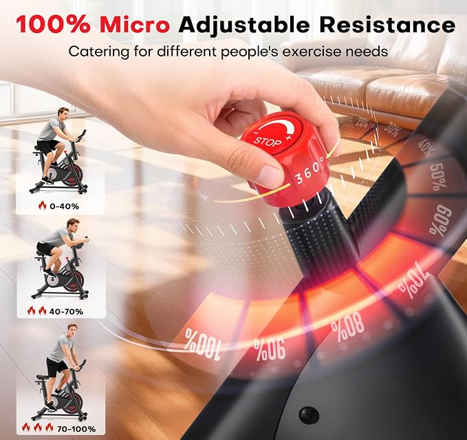 CHAOKE Exercise Bike, Quiet Adjustable Magnetic Stationary Bike for Home Cardio with App Compatible, 350LB Weight Capacity Indoor Cycling Bike with Comfortable Seat, Digital Display for Home Fitness
