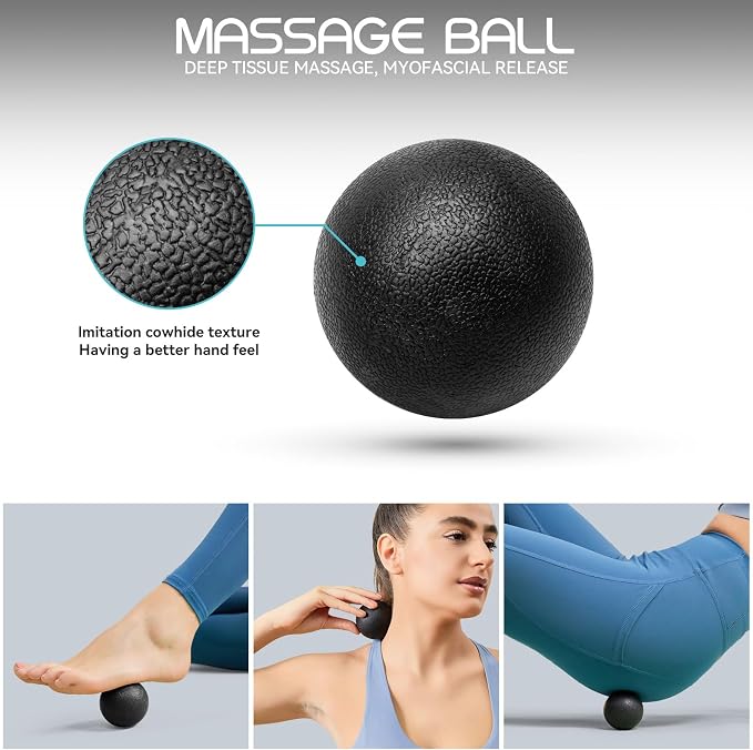 Krightlink 5-in-1 18" Foam Roller Set for Deep Muscle Massage Release | Foam Roller Back Roller for Fitness Relieves Muscle Pain Myofascial Trigger Point Release Pilates, Yoga (18" Black)