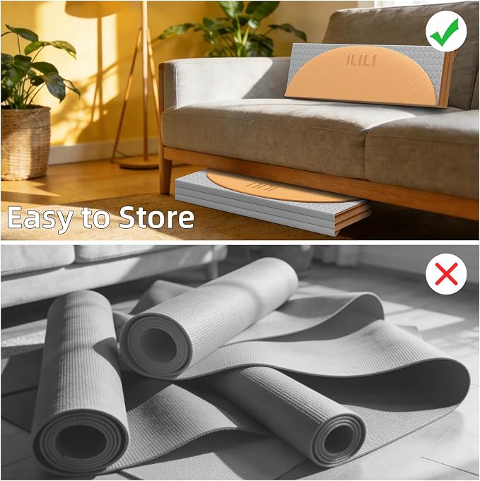 ILILI Foldable Yoga Mat-Semicircular, 10mm Thick, TPE Material, Extra Long 75"L x 26"W, Soft and Comfortable Folding Oval Mat 0.4 Inches, Easy to Carry and Store, 190*66cm Portable Multi-Functional Use for Yoga, Home Exercise & Outdoor