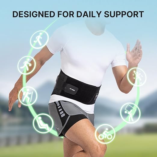 Fit Geno Back Brace for Lower Back Pain, Men & Women, Lumbar Support | An ergonomic lumbar pad and adjustable straps deliver targeted compression to support your lower back during the day