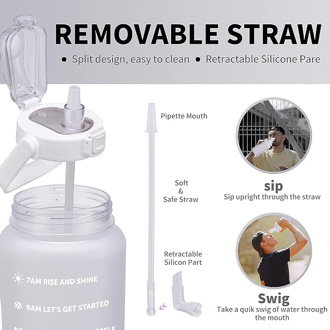 ST-YIBEN 64oz,100oz,128oz Large Motivational Water Bottle with Time Marker, Leakproof & BPA Free Half Gallon Big Water Bottle with Straw Handle Tritan Frosted Water Jug for Gym,Fitness,Outdoor Sports