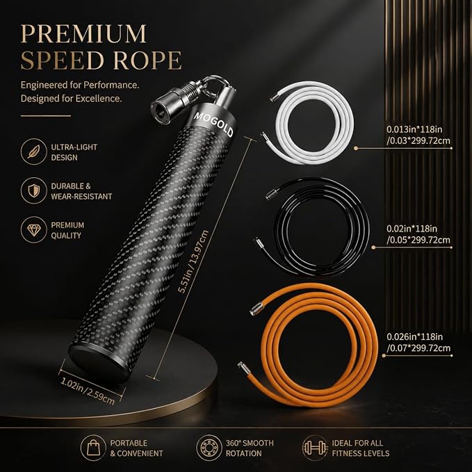 Weighted Jump Rope for Men Women -Interchangeable 1/5lb 1/4lb 1/2lb Heavy jump ropes - 360 Degree Spin - Length Adjustable,Ergonomics Leather Grip Skipping Rope for Fitness Weight Loss & More