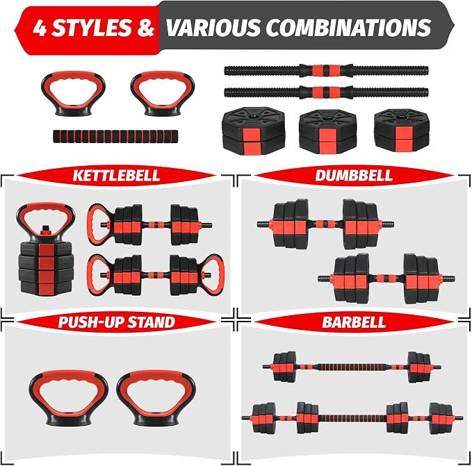 Garvee Adjustable Dumbbell Set, 44/66/88Lbs Free Weight Set with Connector, 4 in 1 Gym Set Used as Kettlebell, Dumbbell, Push up Stand, Weight Plate, Home Gym Weight Dumbbells Set, Fitness Exercises