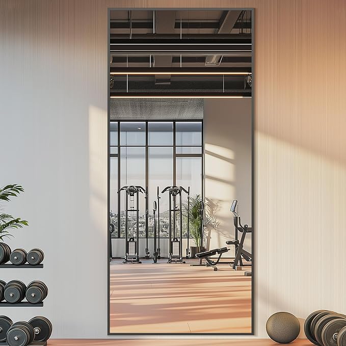 76"x34" Large Floor Mirror Full Length with Stand, Oversized Black | Free Standing or Leaning, Wall‑Mountable, for Bedroom Living Room Home Gym, Rectangular, Tempered Glass, Aluminum Frame