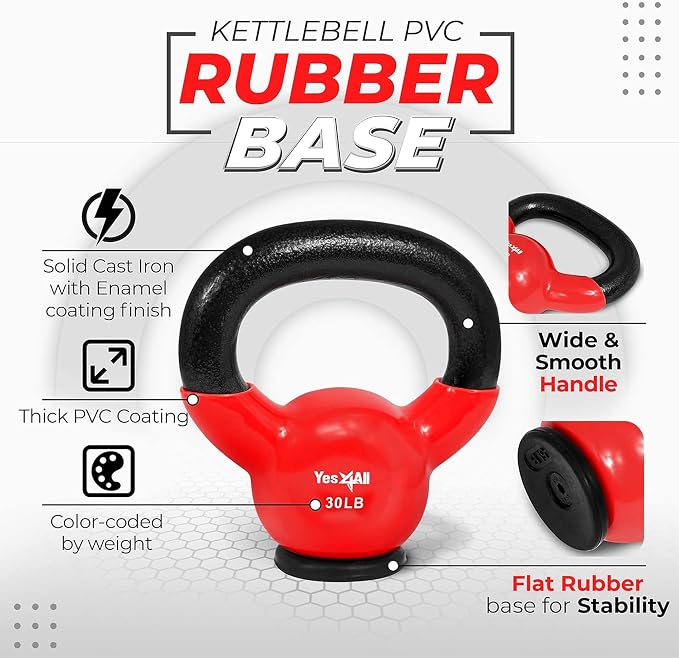 Yes4All Kettlebells Rubber Base, Kettlebell Set for Women, Strength Training Kettlebells Weights (10-65 lbs)