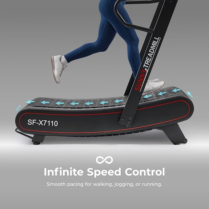 Sunny Health & Fitness Smart Curved Treadmill Ergonomic and No Speed Limit | Commercial Grade, Adjustable Magnetic Assistance, Unlimited Speed, SunnyFit App Connectivity, 330LB Capacity