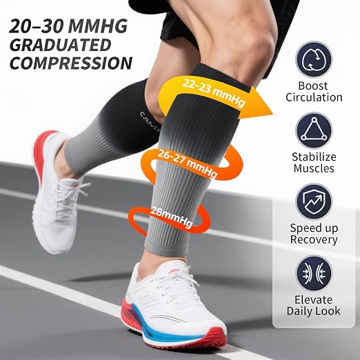 CAMBIVO Calf Compression Sleeves 20-30mmHg – Leg Support for Women Men | 20-30mmHg graduated compression footless leg sleeves for daily wear, runs, travel – gradient ombré style, breathable, 1 pair