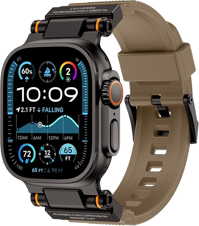 Band Compatible with Apple Watch Ultra 3/2/1 Band 49/46/45/44mm | Metal Connector with Silicone Rugged Strap for iWatch Ultra Series 11/10/9/8/7/6/SE3/SE2/SE/5/4/3/2/1, Desert Tan/Black