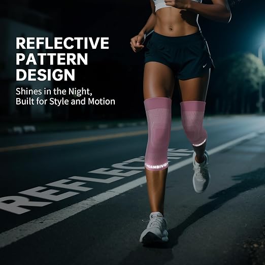 CAMBIVO Knee Brace for Women and Men (2 Pack), Ultra-Thin Lightweight Knee Compression Sleeve (Light Pink, Large)